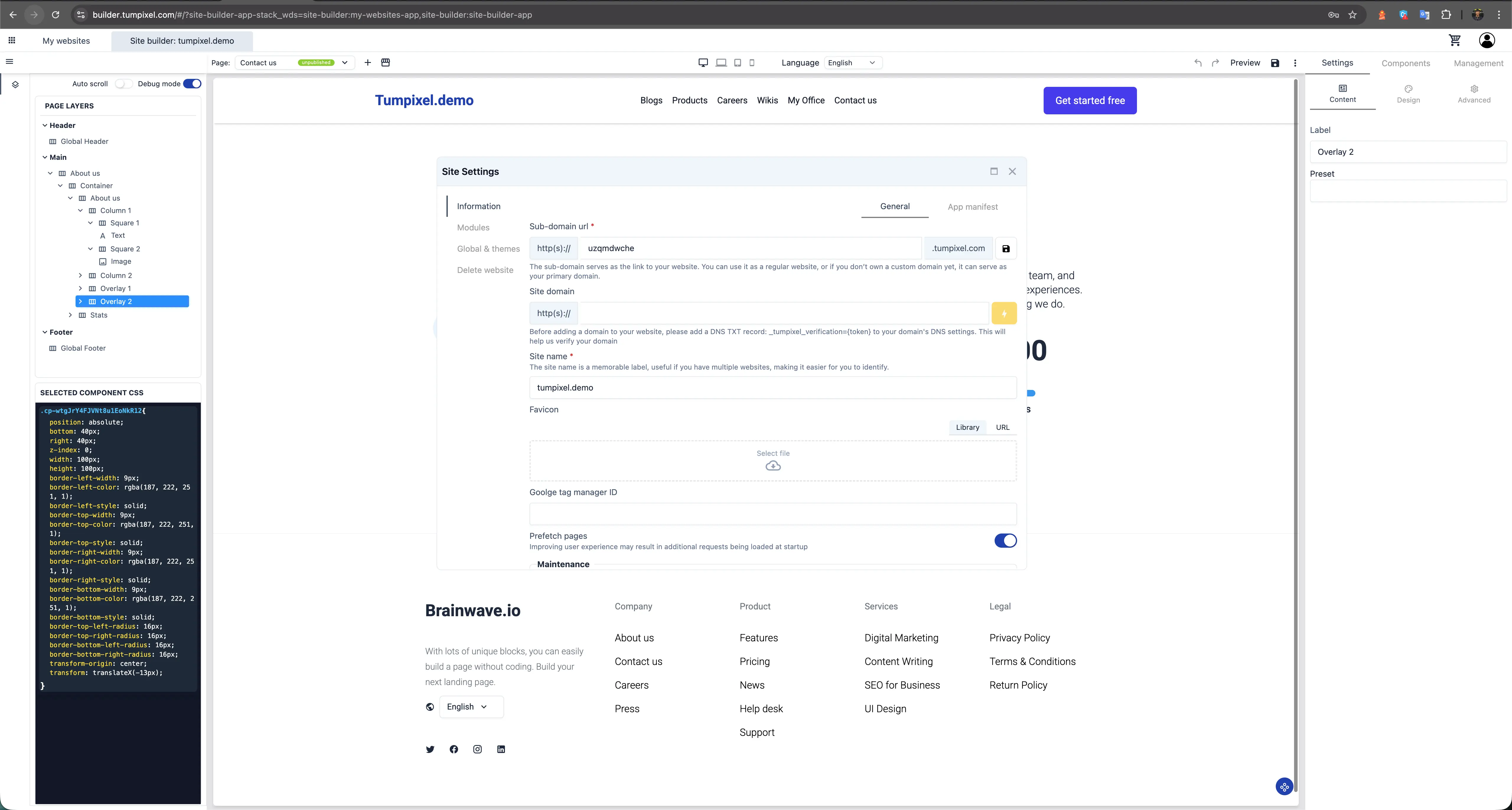Site Settings Dashboard